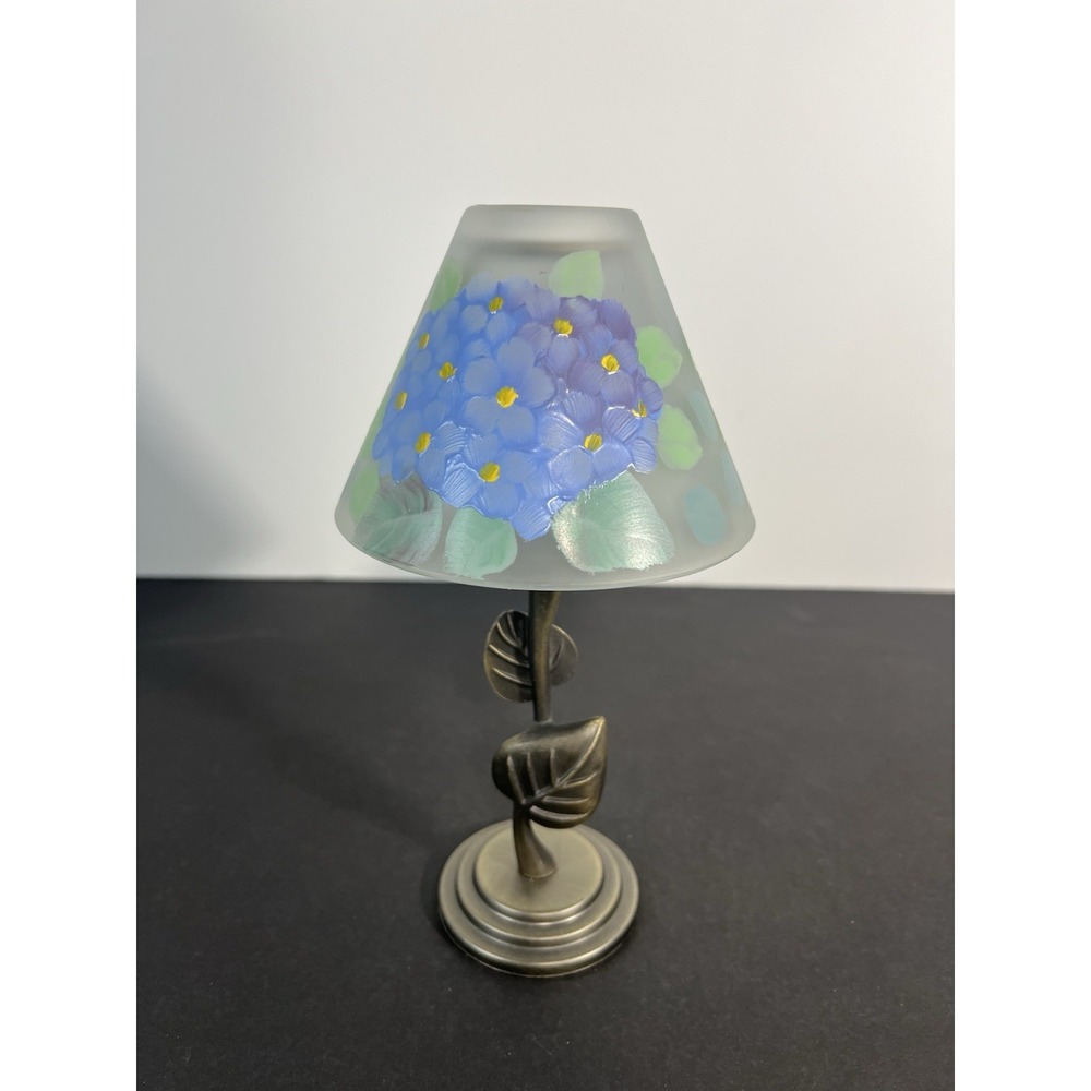 Vintage GLYNDA TURLEY Hand Painted Floral Violets Tea Candle & Lamp Shade 1999